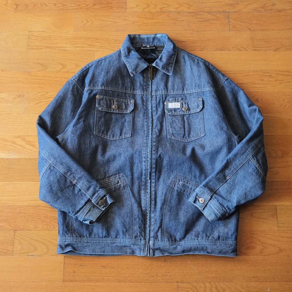 Rocawear Denim Jacket Mens Blue Quilted Lined Embroidered Logo Y2K Large Zip Up